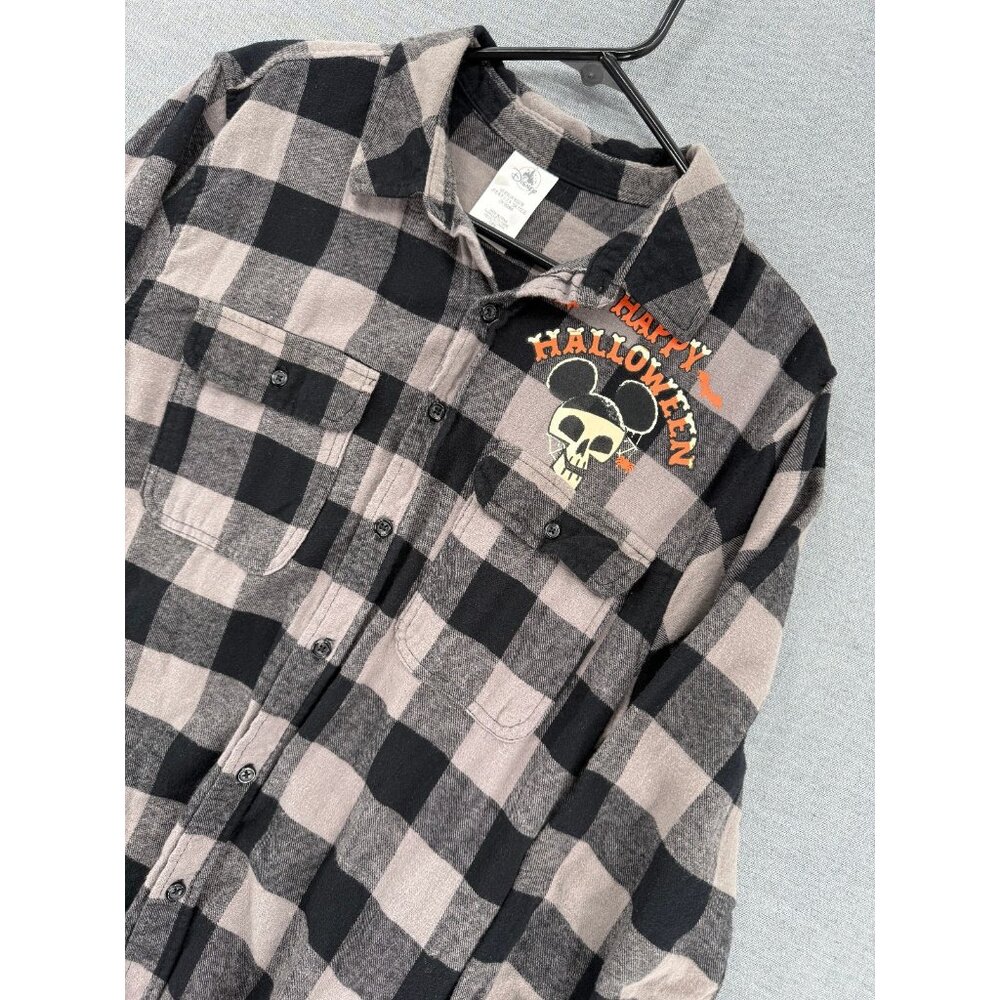 Disney Parks Walt World Halloween Trick Or Treat Plaid Flannel Shirt Mens M